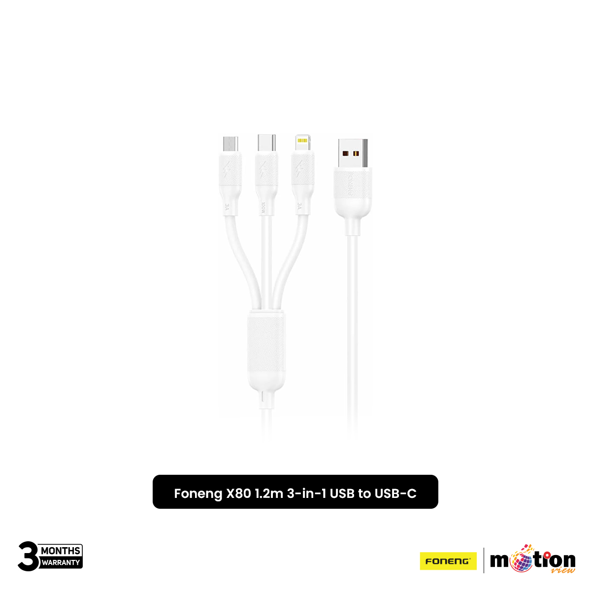 Foneng (X80) 100W 1.2M 3 in1 USB to USB-C / Lightning / Micro USB Cable
