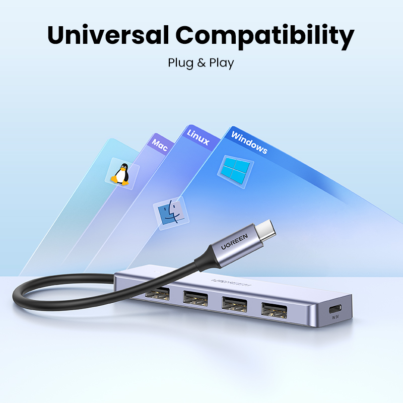 UGREEN USB Hub 3.0, Ultra Slim 4 Port USB 3 Hub with 5Gbps Data Transfer, 5V/2.4A Power Supply Port, Multiple USB Port Extension Hub for Laptop, PC, MacBook, iMac, Xbox, PS4/PS5, Hard Drive. 