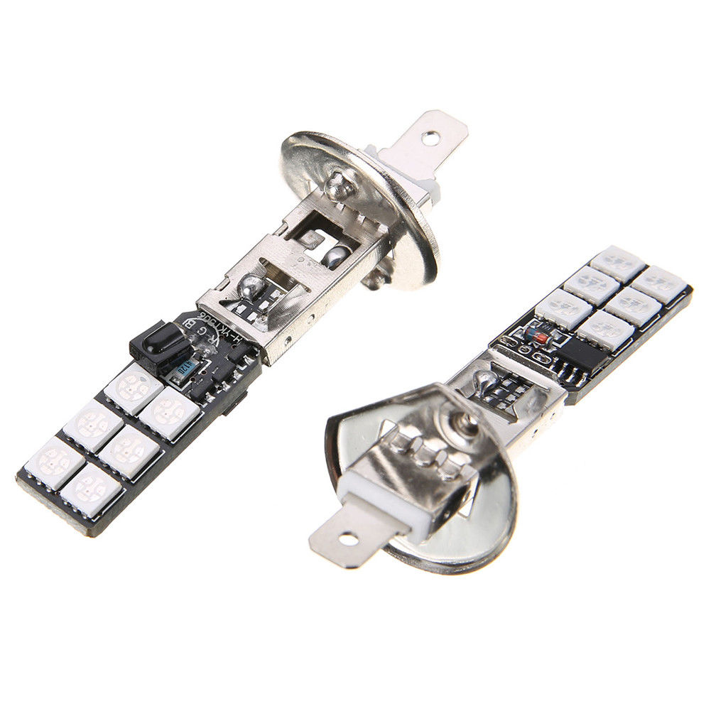 FG Colorful H1 5050 12SMD RGB LED Car Headlight Fog Light Lamp With Remote Control. 