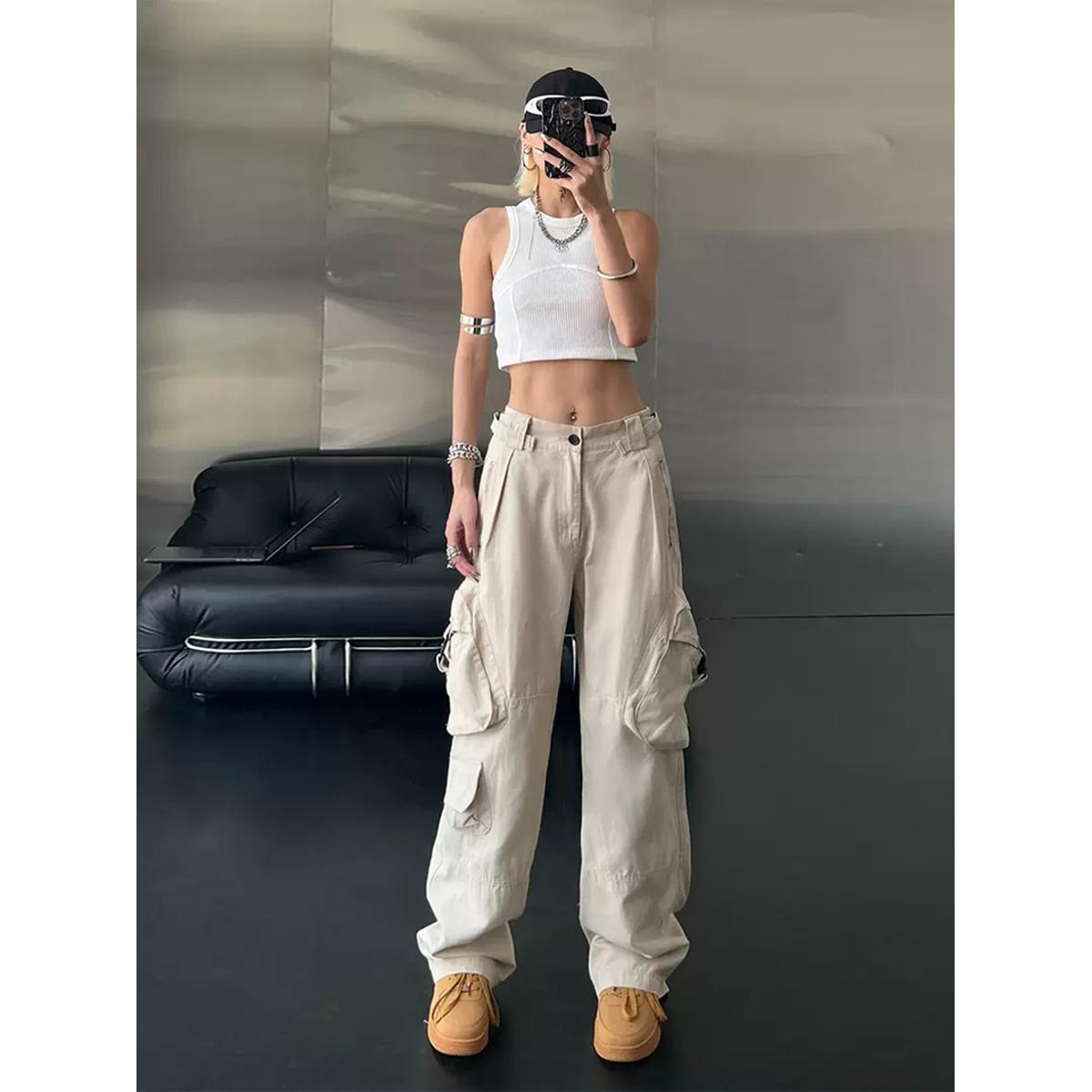 Vintage 90S Oversized Baggy Cargo Pants Women Fashion Low Waist Trousers Four Seasons Overalls Straight Jeans Women Fairycore