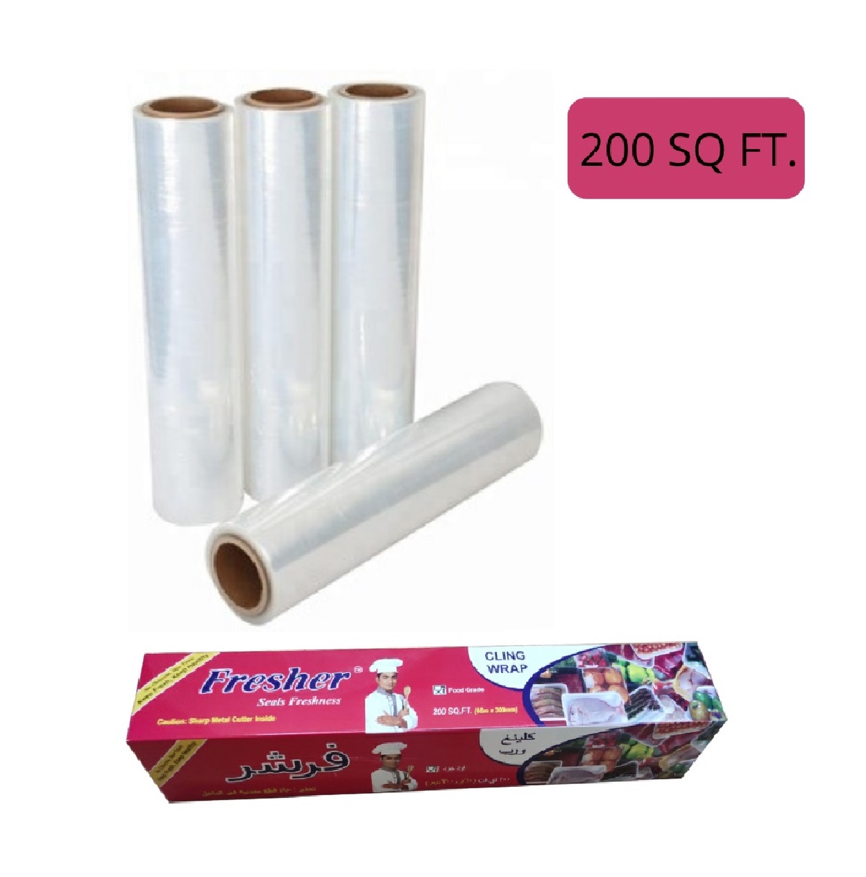 Fresher Plastic Cling Wrap 300mm x 60M for Food Storage, Freshness, and Preservation, High Quality, Durable, and Easy to Use. 