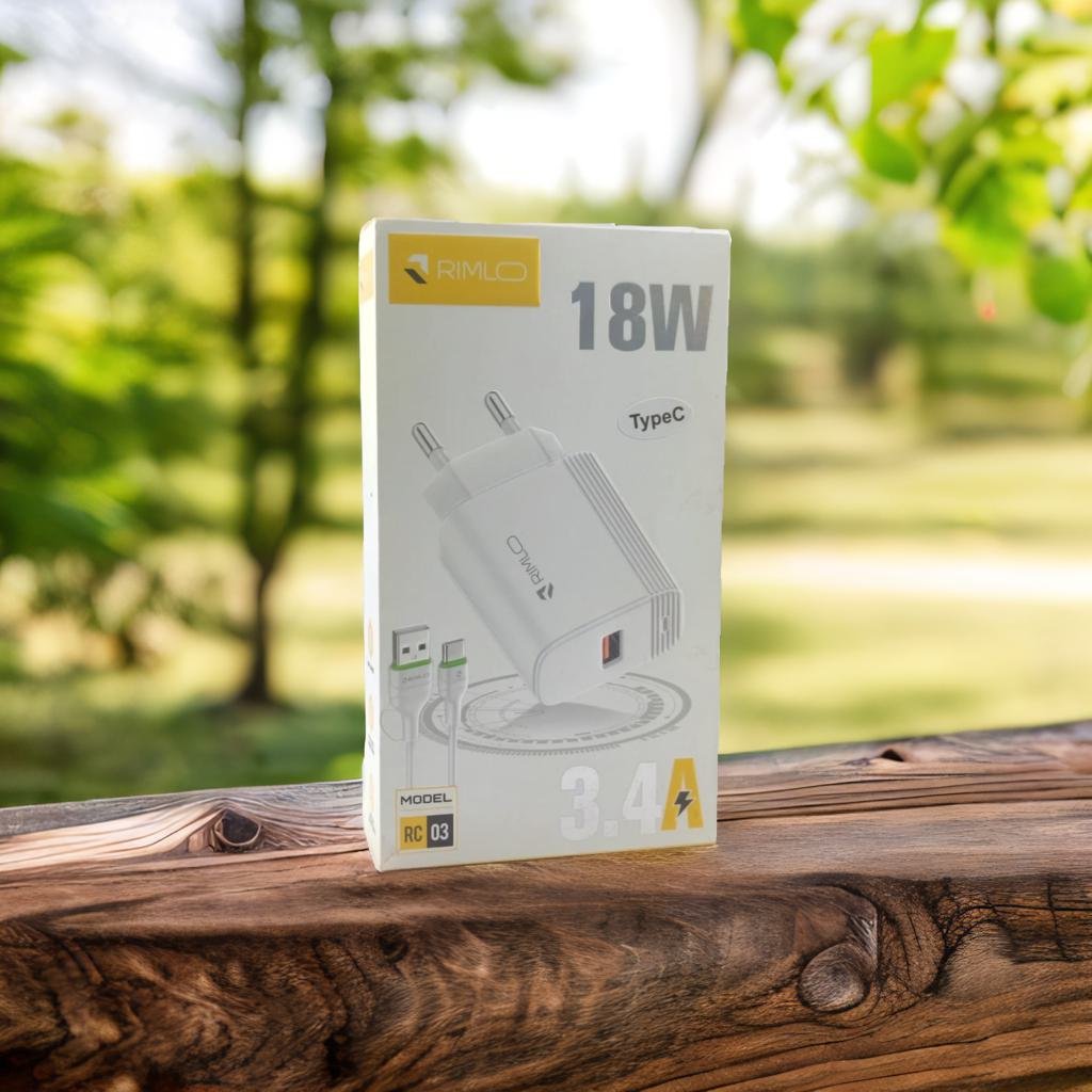 18W Type C Quick Fast Power Adapter With Type-C Cable Or Micro-B Cable Rimlo RC03 For (Note 7 Pro Note 8 Pro,8 lite Charger ETC -White. 