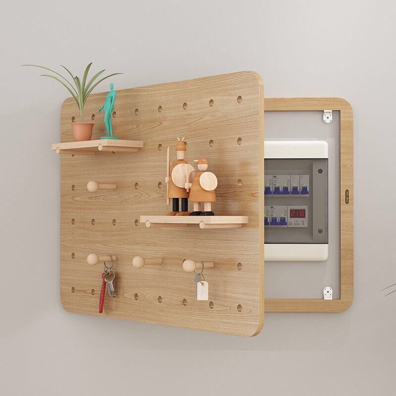 Nordic Wire-Wrap Board Meter Box Decorative Painting Punch-Free Electric Box Cover Storage Rack Solid Wood Shielding Box Decorative Shelf. 