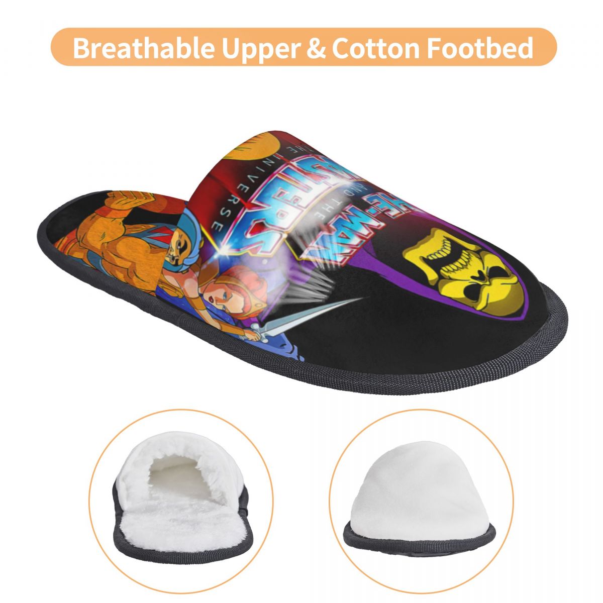 Custom He-Man Masters Of The Universe Cozy Scuff With Memory Foam Slippers Women 80s Skeletor She-Ra Beast Bedroom House Shoes. 