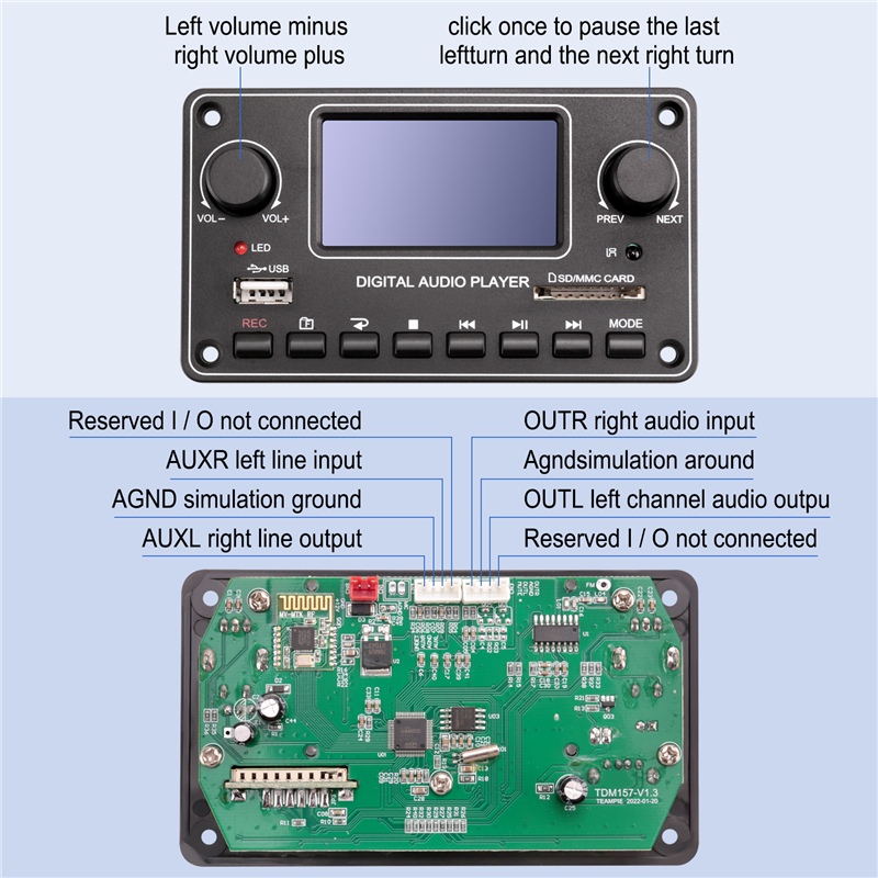 TDM157 MP3 Player Decoder Board Digital Audio Player USB SD BT Module. 
