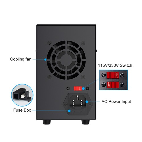 WANPTEK DPS3010U Solid-state Adjustable Regulated DC Power Supply, 30V 10A, Encoder Adjustment, USB Type-C Fast Charge, 4-Digit Display, Low Ripple, Low Noise, Cooling Fan Black - UK Plug. 