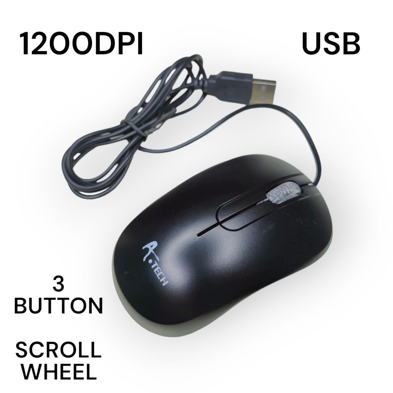 A.Tech Optical Mouse Basic USB 2.0 3D LED Wheel Wired Mouse for PC/Laptop/Tab/Smartphone/DVR