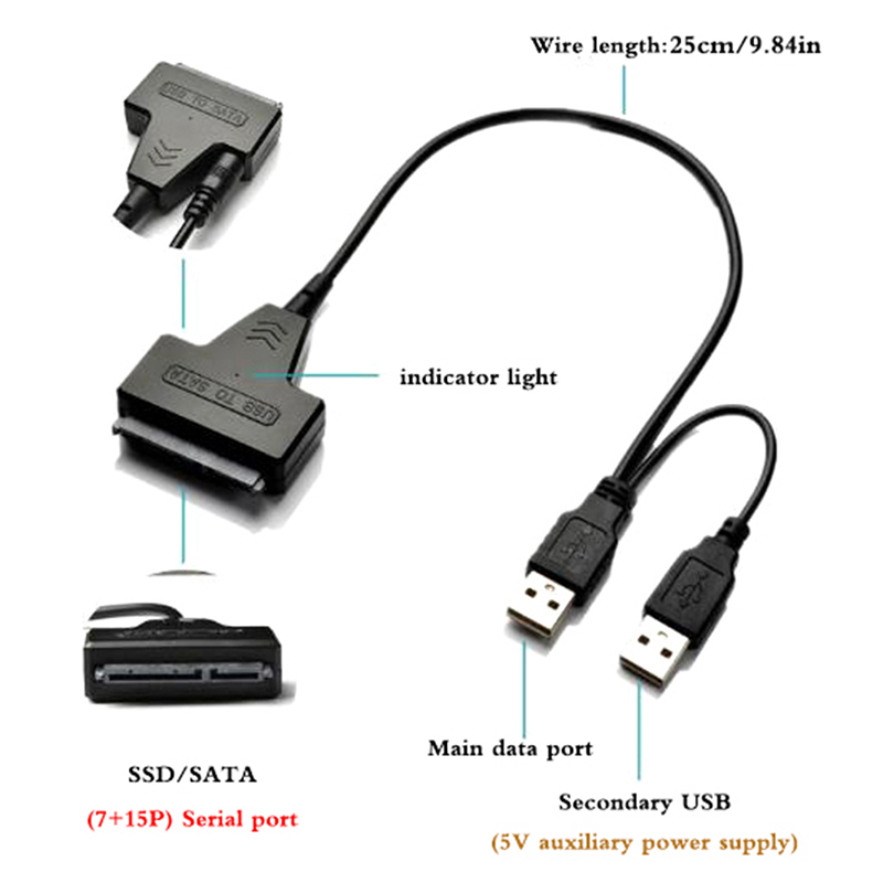 SATA Cable for Laptop SSD 2.5 Inch Desktop HDD External Hard Drive USB 3.0 Adapter With Power Supply Port for Mac OS,for Windwos. 