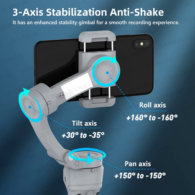 AXNEN HQ6 Gimbal for Smartphone, 3-Axis Handheld Gimbal, with Smart Tracking, Fill Light, Zoom, Stabilizer for iPhone Android. 