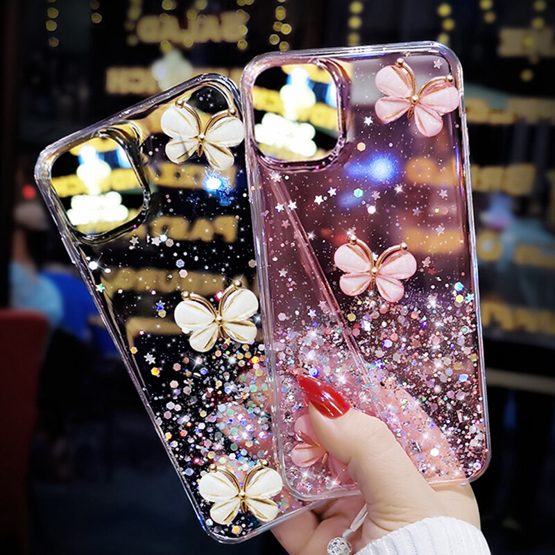 Phone case OPPO A31 Shiny Ring Case Glitter Soft Transparent Butterfly Cases For OPPO A31 Back Cover + Free Crystal Chain. 