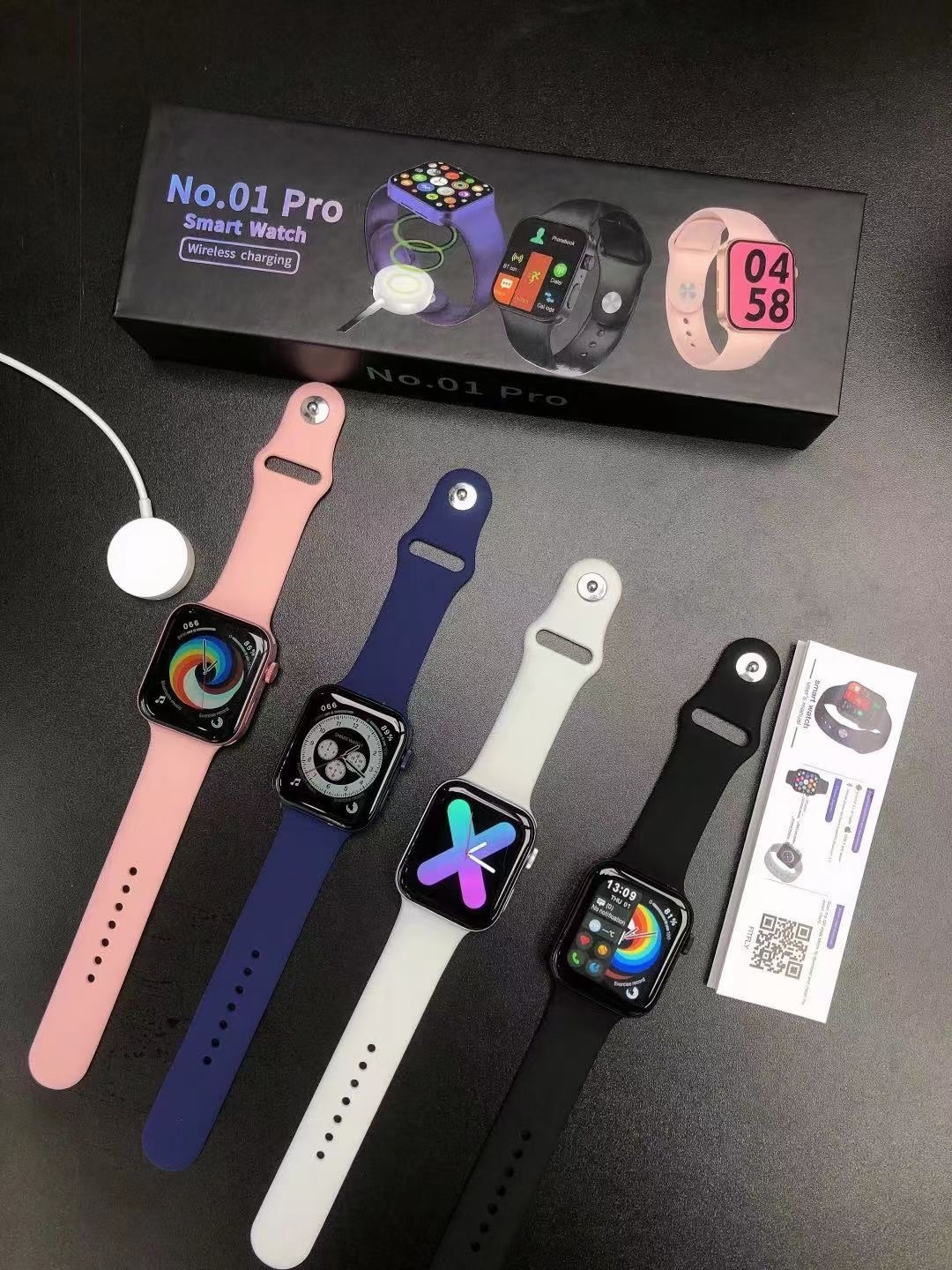 No.01 Pro Smart Watch IP67 Waterproof Calling Feature 1.75 Inch SmartWatch with Wireless Charging Pad. 
