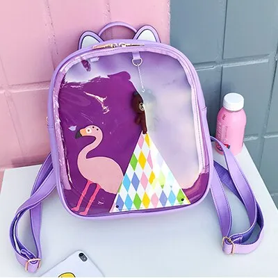 Lovely Cat Ear Leather Backpacks Candy Color Transparent Bag