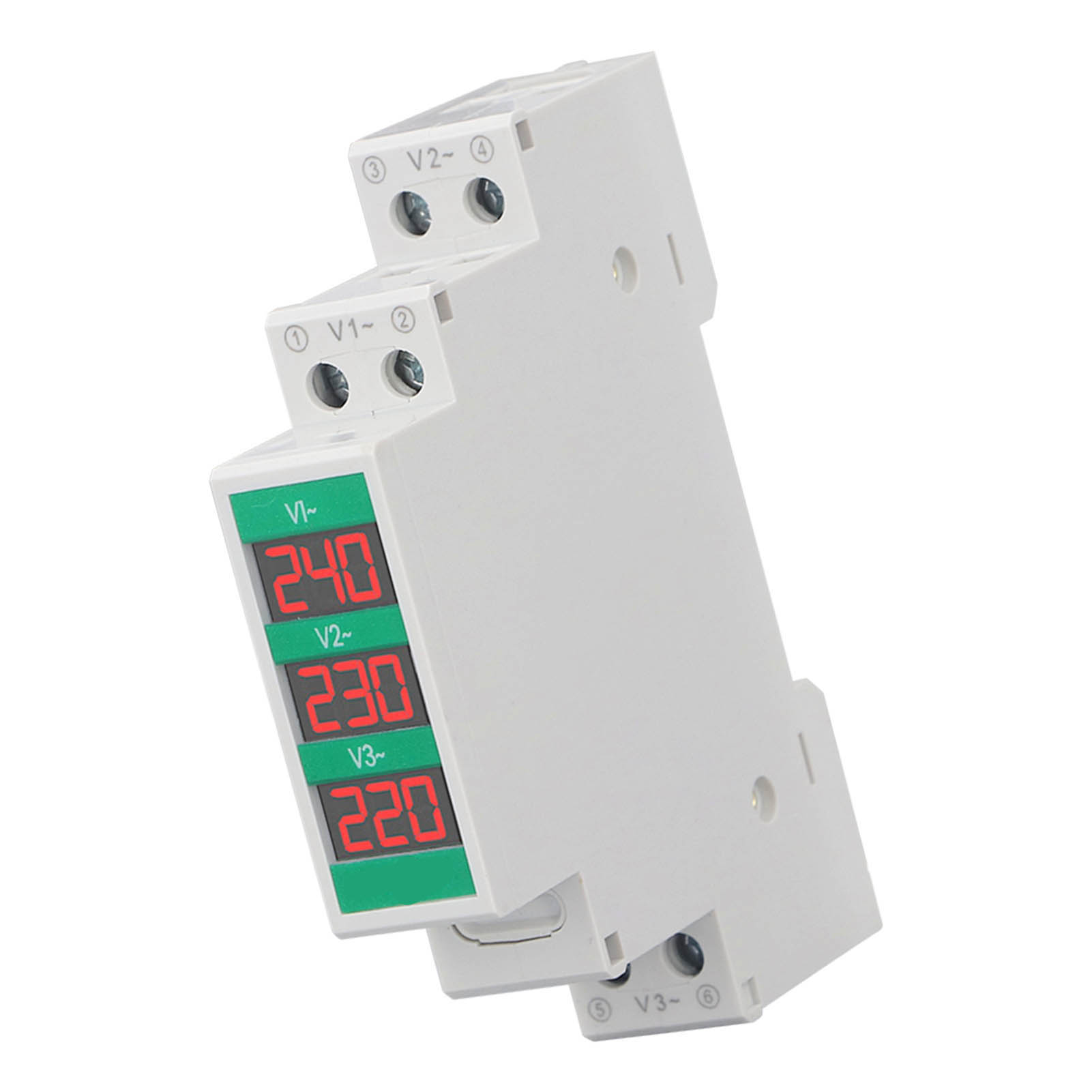 3 Phase AC Voltmeter Din Rail Mount LCD Digital Display Voltage Meter Electric Power Meter 60-450V 1pcs. 