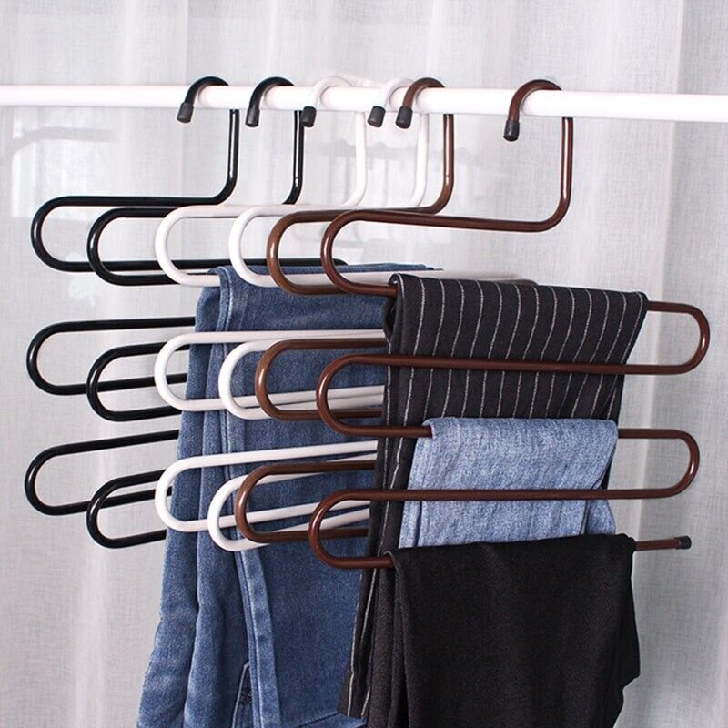 5 Layers S Shape Iron Wardrobe Storage Hangers Pants Trousers Hanger