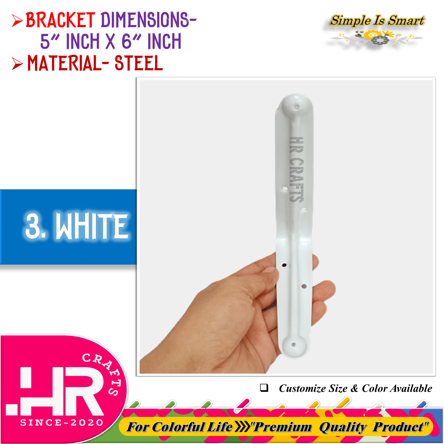 Premium Wall Mounted L Shaped Angle Bracket (Size-5"x6")- Decorative Shelf Bracket- Wall Bracket- Bracket- L Bracket- Angle Bracket- Support Bracket- Floating Bracket- Heavy-Duty Bracket- Corner Bracket- Industrial Bracket- Color White Black & Gray. 
