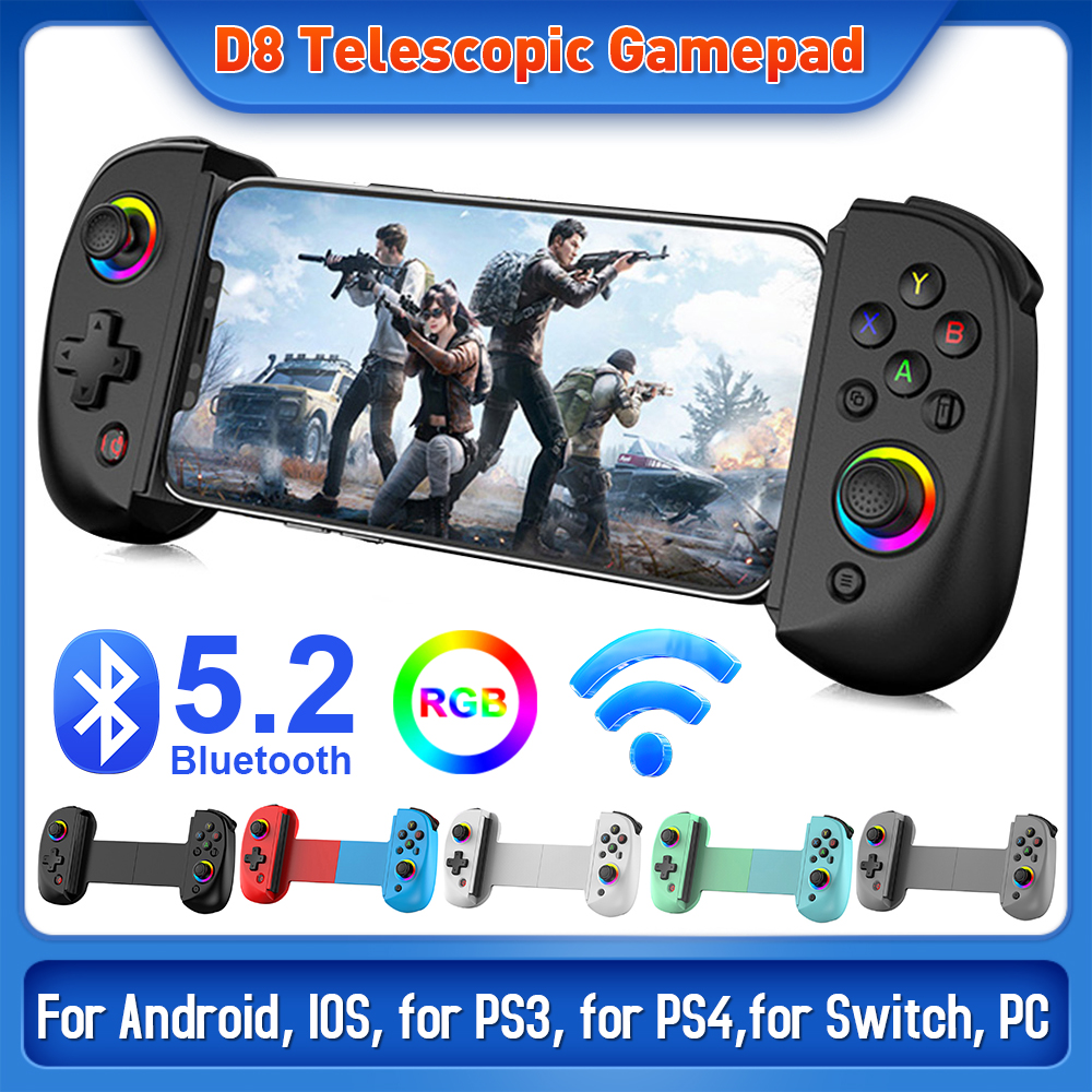 D8 Wireless Telescopic Game Controller with Turbo/6-axis Gyro/Vibration Gamepad Bluetooth5.2 For Android iOS PS3 PS4 Switch PC