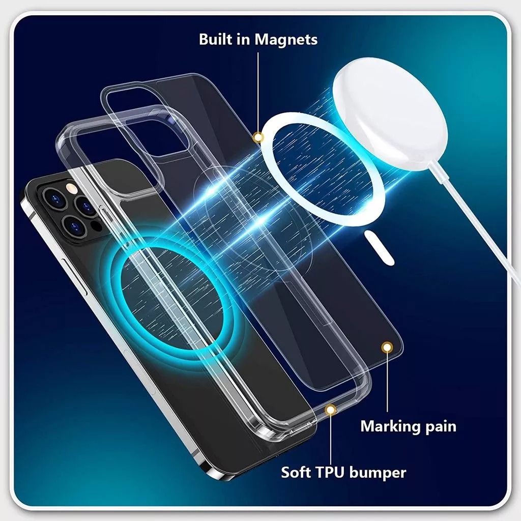 For iPhone 13 Pro Max Magsafe Magnetic Wireless Charging Case Clear Shockproof Soft Silicone Protect Back Cover. 