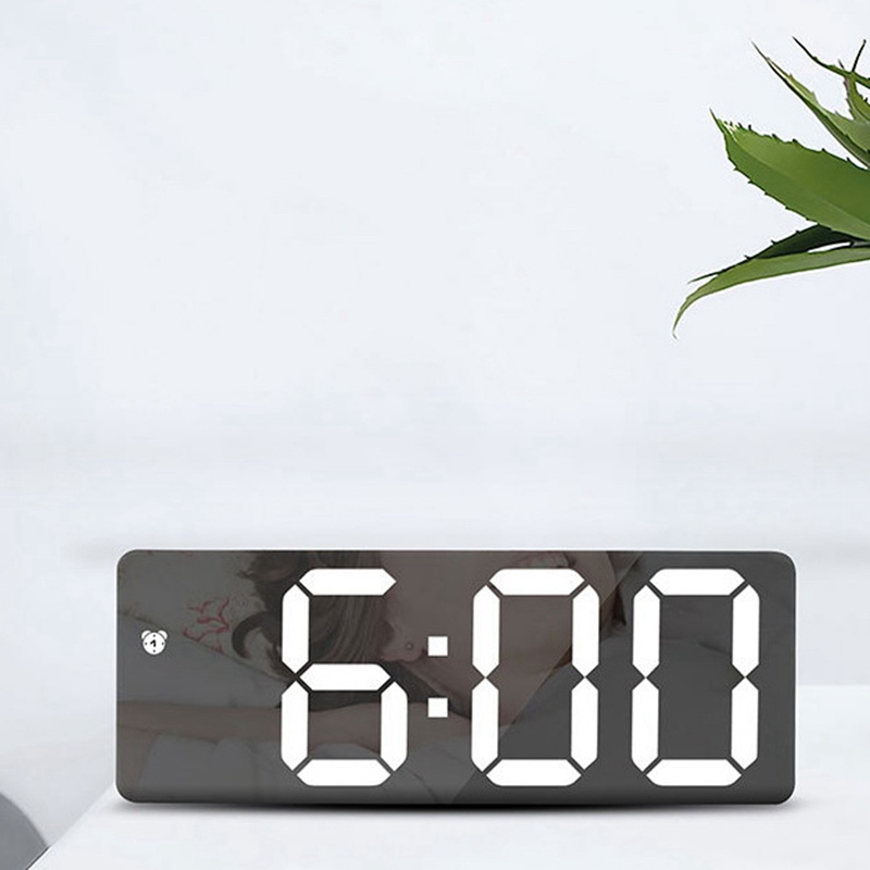 Smart Digital Alarm Clock Bedside,White LED Travel USB Desk Clock with 12/24H Date Temperature Snooze for Bedroom,Black. 
