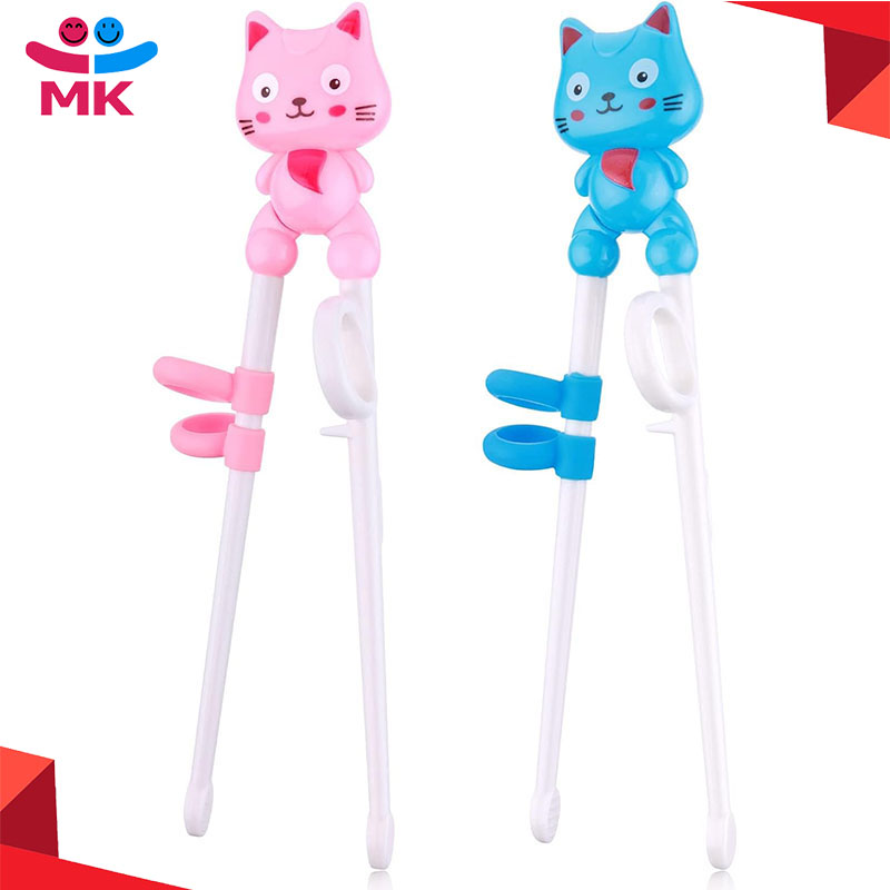 Cute Cartoon Cat Baby Learning Chopstick Training Correction Reusable Baby Kids Children Chopsticks Learner Plastic Kitchen Tableware