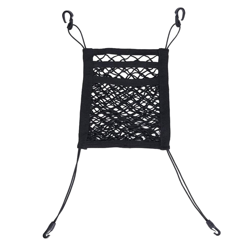 4X 3-Layer Car Mesh Organizer, Stretchable Seat Back Net Bag, Barrier of Backseat Pet Kids, Cargo Tissue Purse Holder