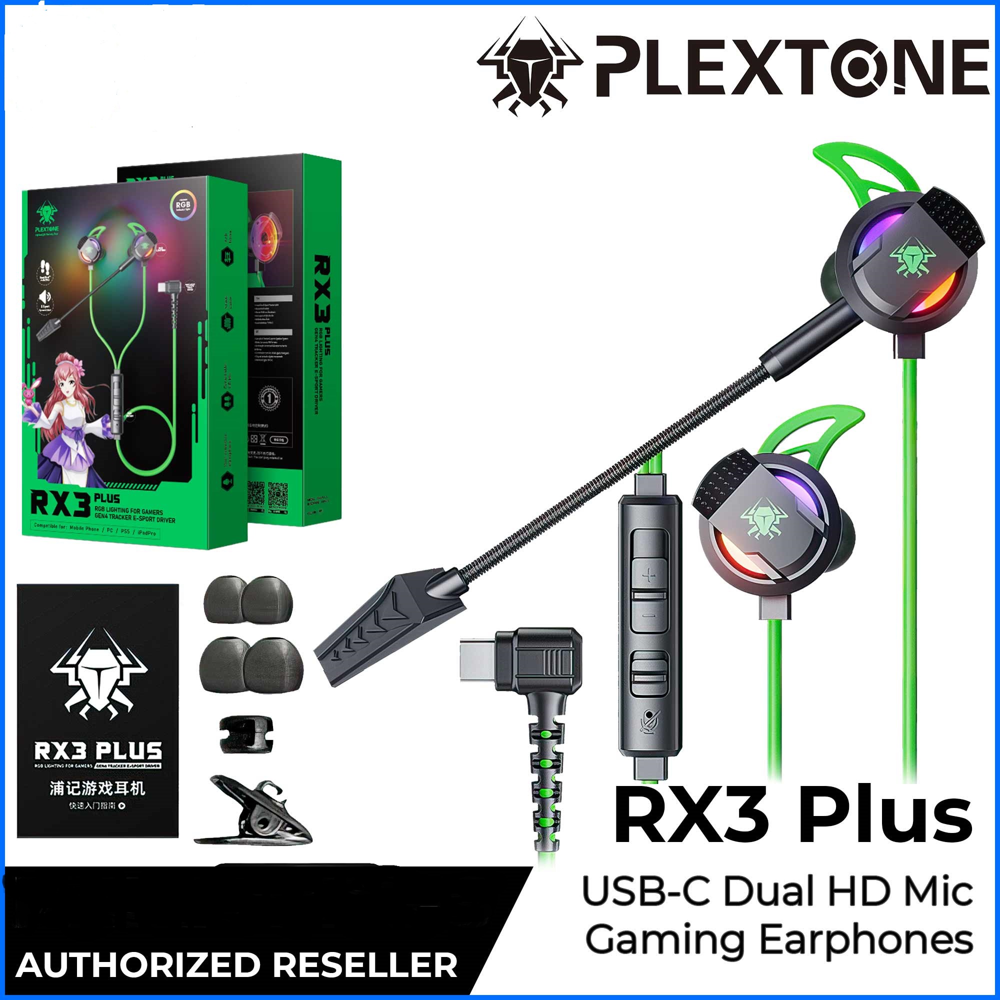 Plextone RX3 Plus Headphone in Type C Interface Wired Gaming Headset Laptop Light Earphone