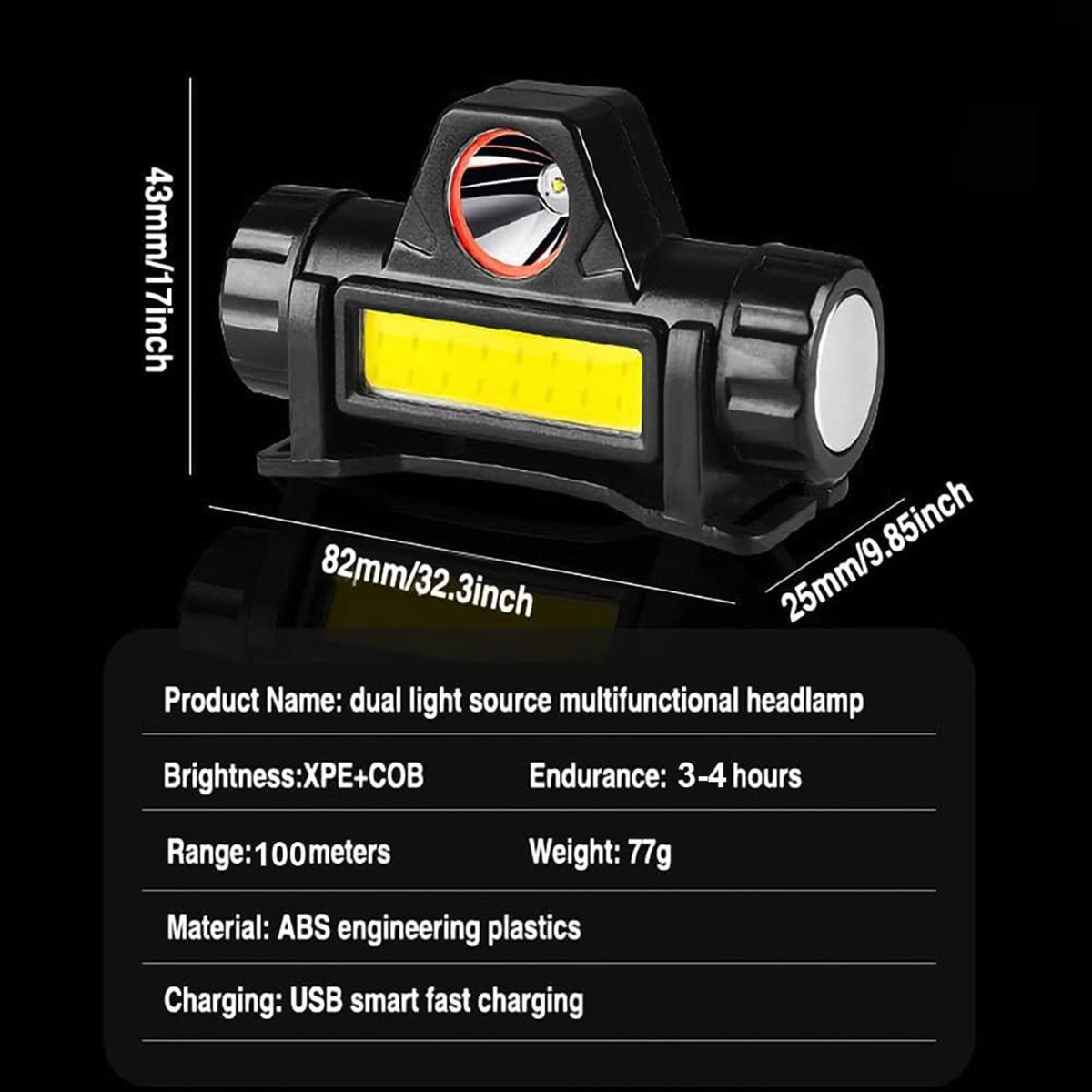 Rechargeable head lamp with usb charging high power. 
