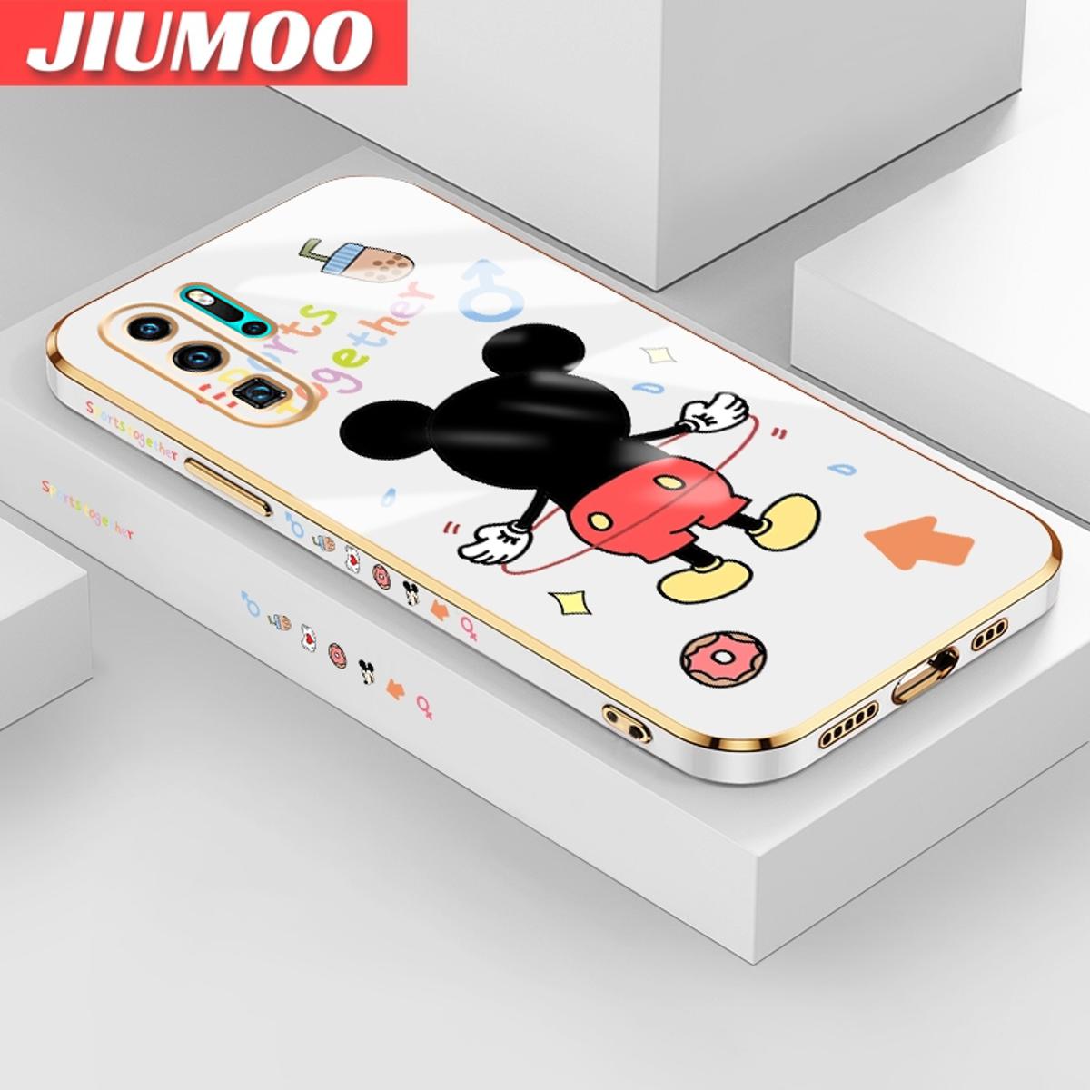JIUMOO For Huawei P30 Pro Case Cartoon Mickey Mouse Fake Side Design Luxury Plating Phone Case Square Edge Pattern Liquid Silicone Casing Full Cover Camera Soft Protection Cases