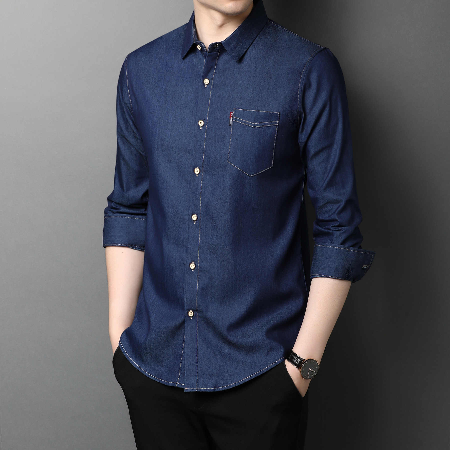 Long Sleeve Denim Jeans Shirt For Men 