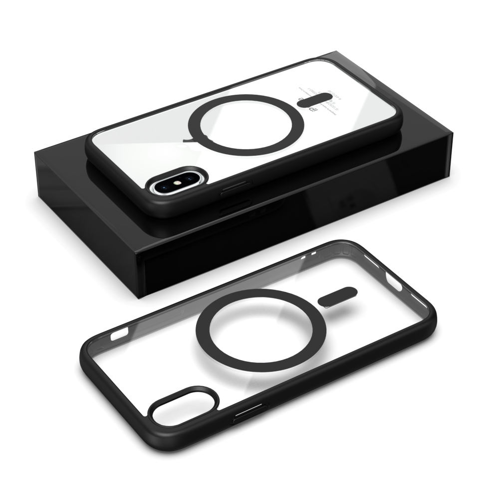 For Apple iPhone XS Max MagSafe Compatible Shockproof Transparent Slim Fit Wireless Charging supported Frosted Border Phone Back Case Mobile Cover. 