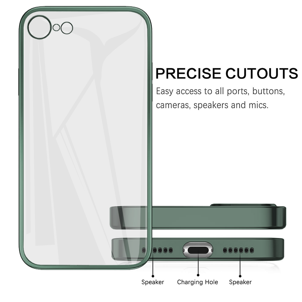 For Apple iPhone SE 2020 Lightweight Transparent Crystal Soft Gel TPU Square Plating Bumper Protective Case Cover. 