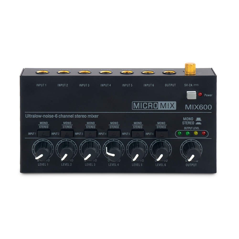 1 Set MIX600 Sound Mixer Ultra Low Noise 6 Channel Line Mixer Mini Sound Mixer -Supply DC5V US Plug. 