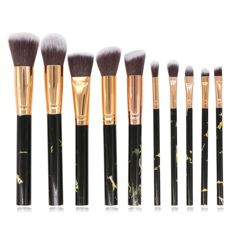 10 Marble Pattern Free Brush Set Large and 5 Small Tools Makeup PU Bucket Packaging. 