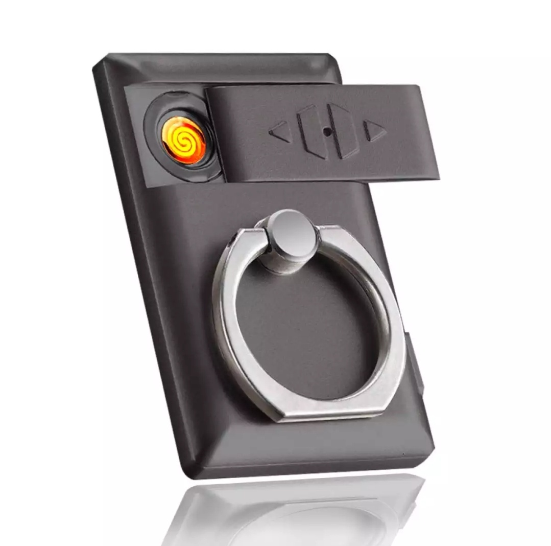 TohuBohu USB Rechargeable  Ring Lighter: Flameless Windproof Lighter with Metal Phone Ring Stand 360° Rotation Functional and Versatile. 