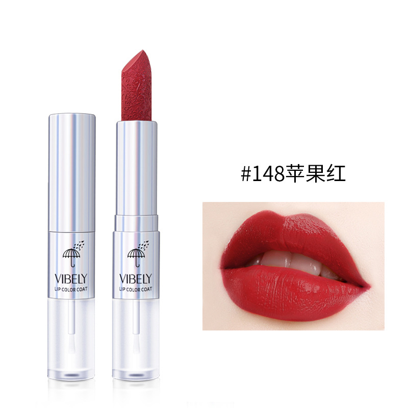 VIBELY Double Ended Lipstick Raincoat Non-Stick Cup Long-lasting matte positive red 999 lipstick two