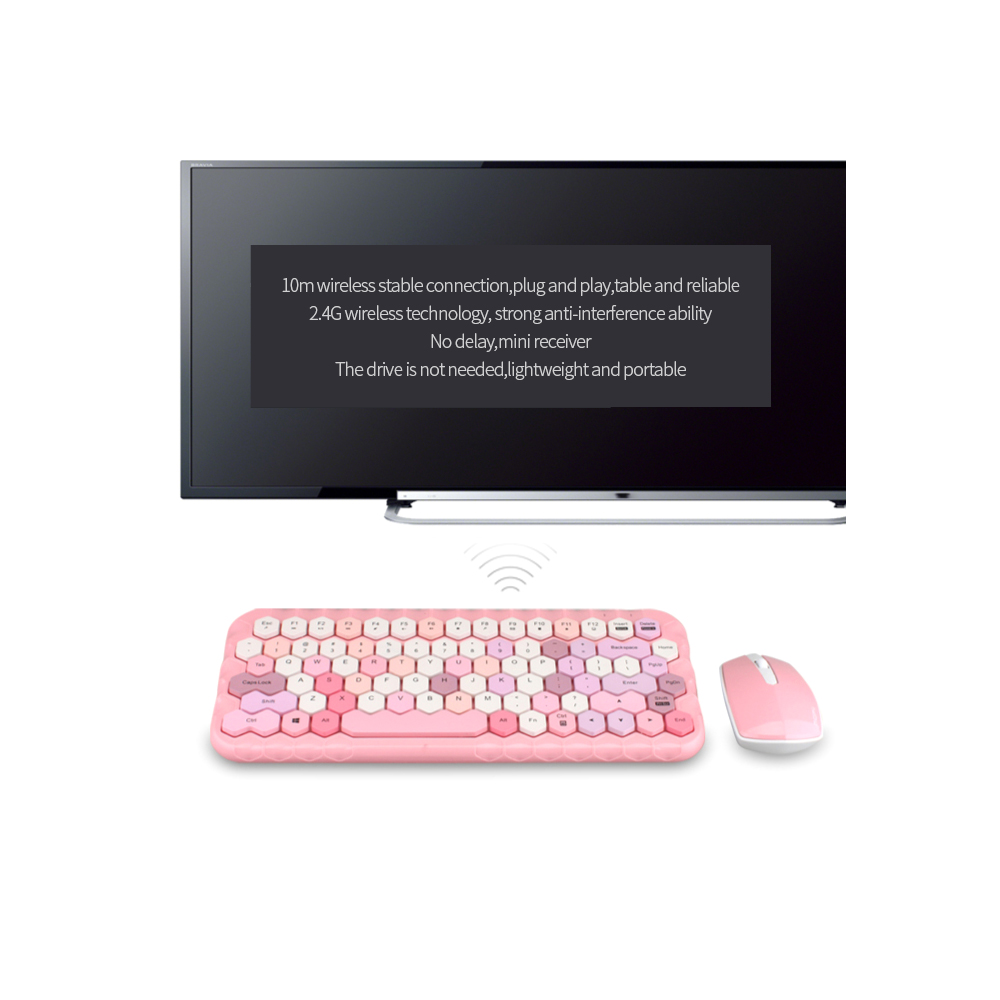 Mofii Honey Keyboard Mouse Combo Wireless 2.4G Mixed Color 83 Key Mini Keyboard Mouse Set with Honeycomb Key Caps for Girl Green. 