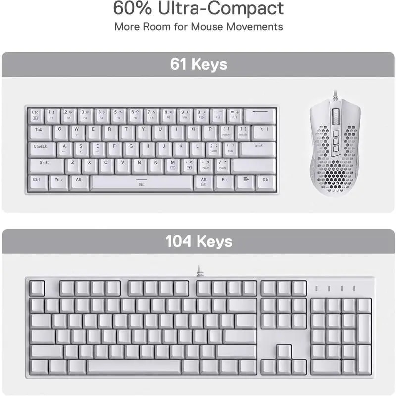 Redragon K630 Dragonborn Hot Swappable 60% Wired Vibrant RGB LED USB Gaming 61 Keys Compact Mechanical Keyboard Pro Software Cus. 