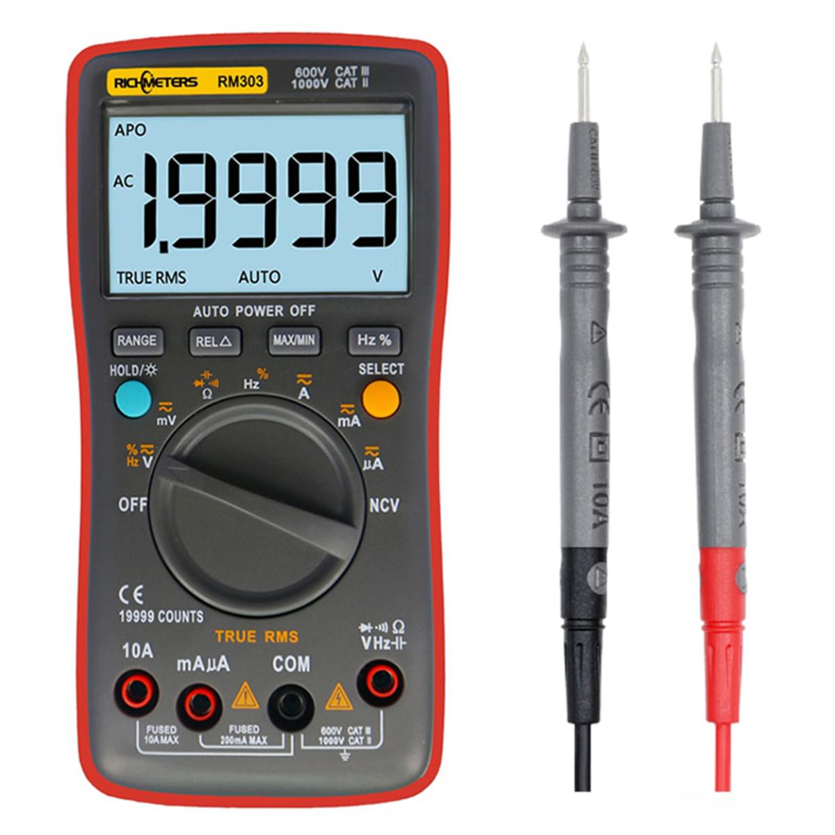 RM303 True-RMS 19999 Counts Digital Multimeter NCV Frequency 200M Resistance Auto Power off DC Voltage  Ammeter Current Ohm