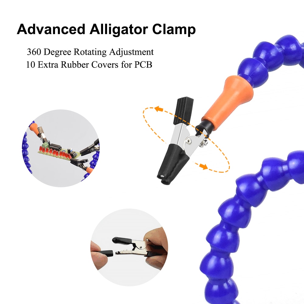 NEWACALOX Tabletop Clamp Base Helping Hands Soldering Third Hand Tool with 3X LED Illuminated Magnifying Glass PCB Board Holder. 