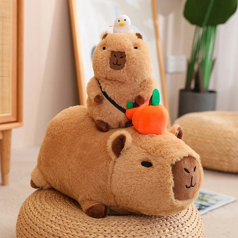 Strawberry Hat Capybara Plush Toy Simulation Turtle Backpack Capibara Stuffed Animals Papa Hand Circle Ring Small size Pendant. 