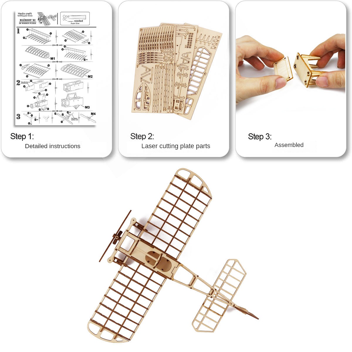 3d Aircraft Wooden Puzzles Kits Assemble Constructor Building Blocks Model DIY for Kids Breriot Wright Brothers Airplane Models MuXiaRe. 