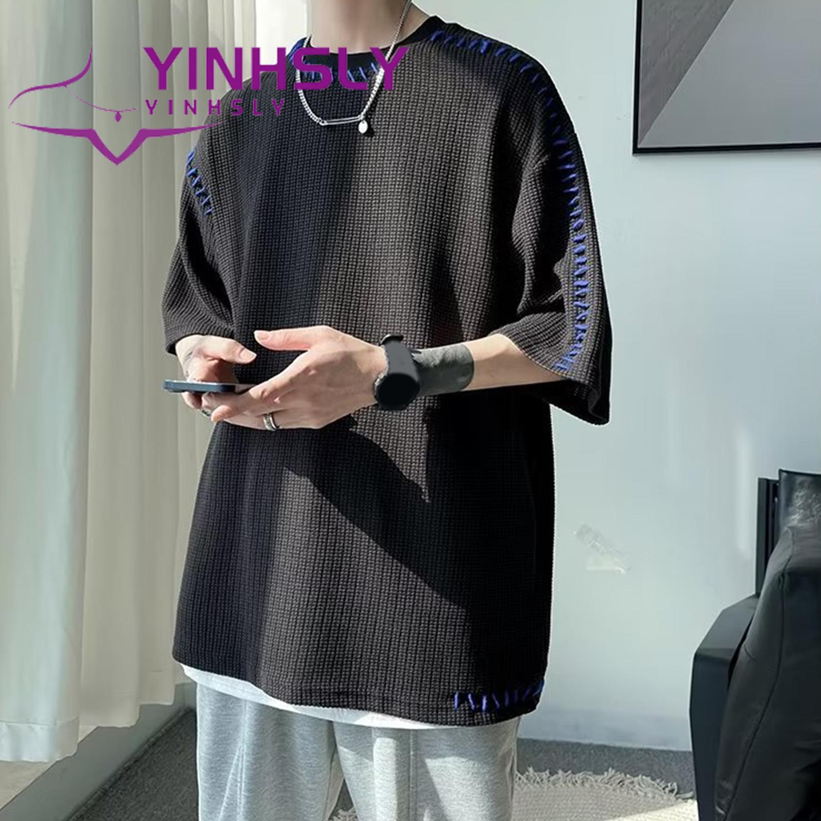 Pullover Top Waffle Fabric Hip Hop Style Solid Color Tee Shirt. 