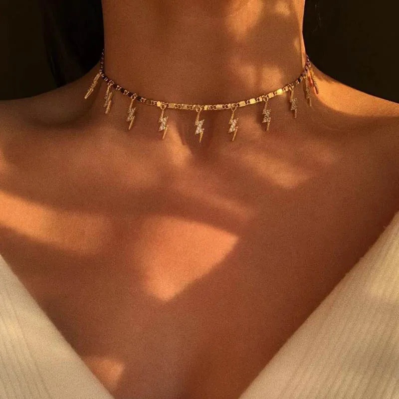 【Lejia】Gold Crystal Necklace Chain Necklace egirl Angel Fashion Accessories