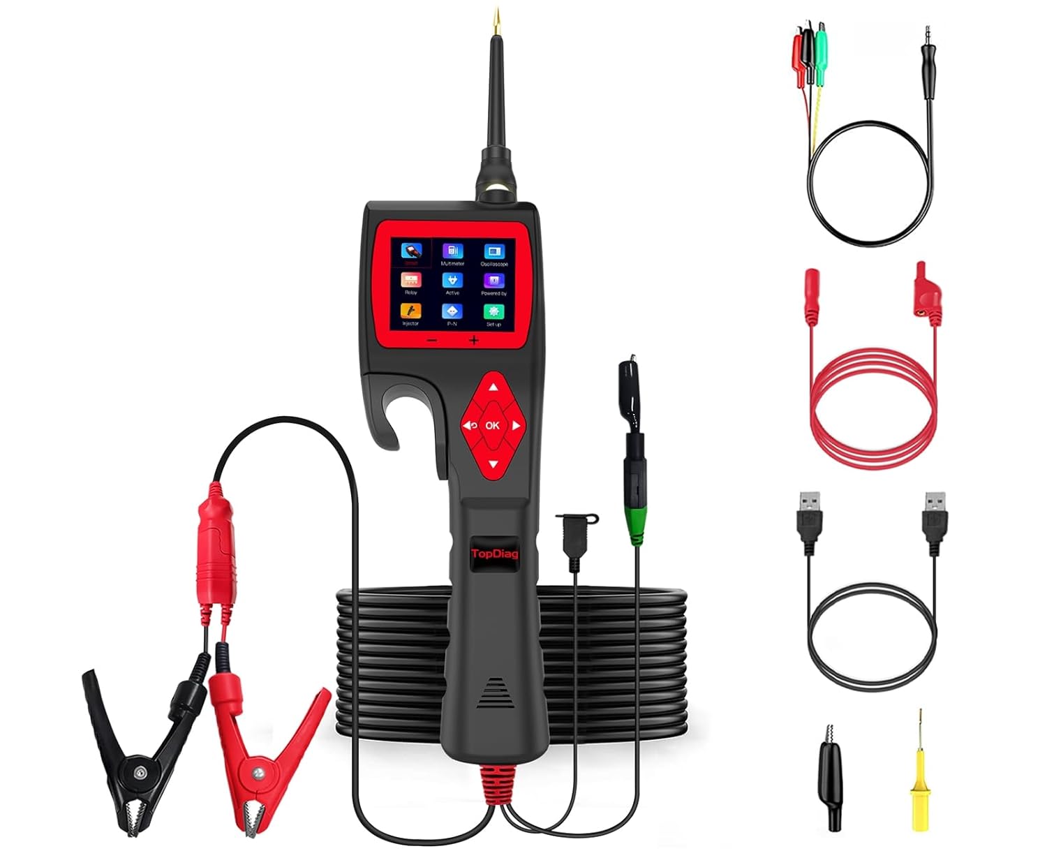 TopDiag P200 Automotive Circuit Tester, (2024 Newest) 9v-30V Power Circuit Probe Kit with 0~5V Power Supply Fuel Injector Relay Mode, Car Electrical System Test Tool AC/DC Digital Voltage Short Finder