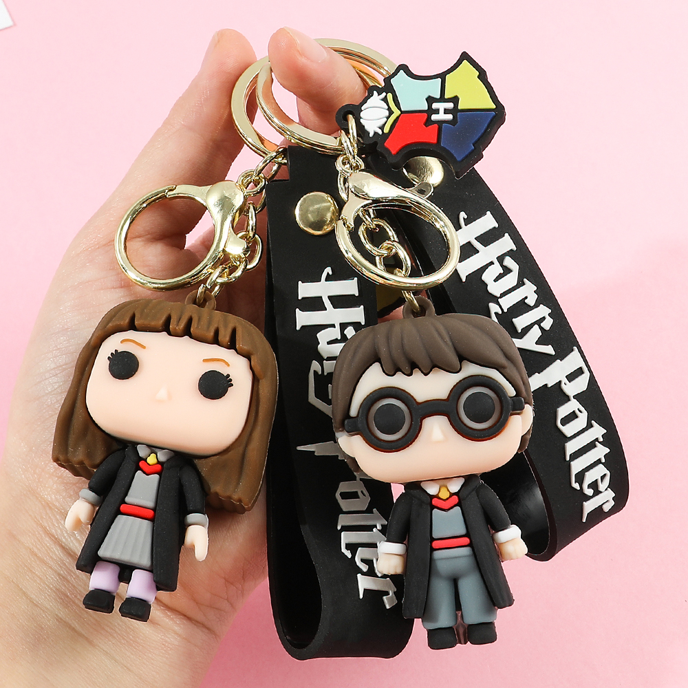3D Harri Potter PVC Keychain Toy Dobby Hermione Granger Malfoy Ron Weasley Snape Action Figure Toys Party Cosplay PVC Key Ring. 