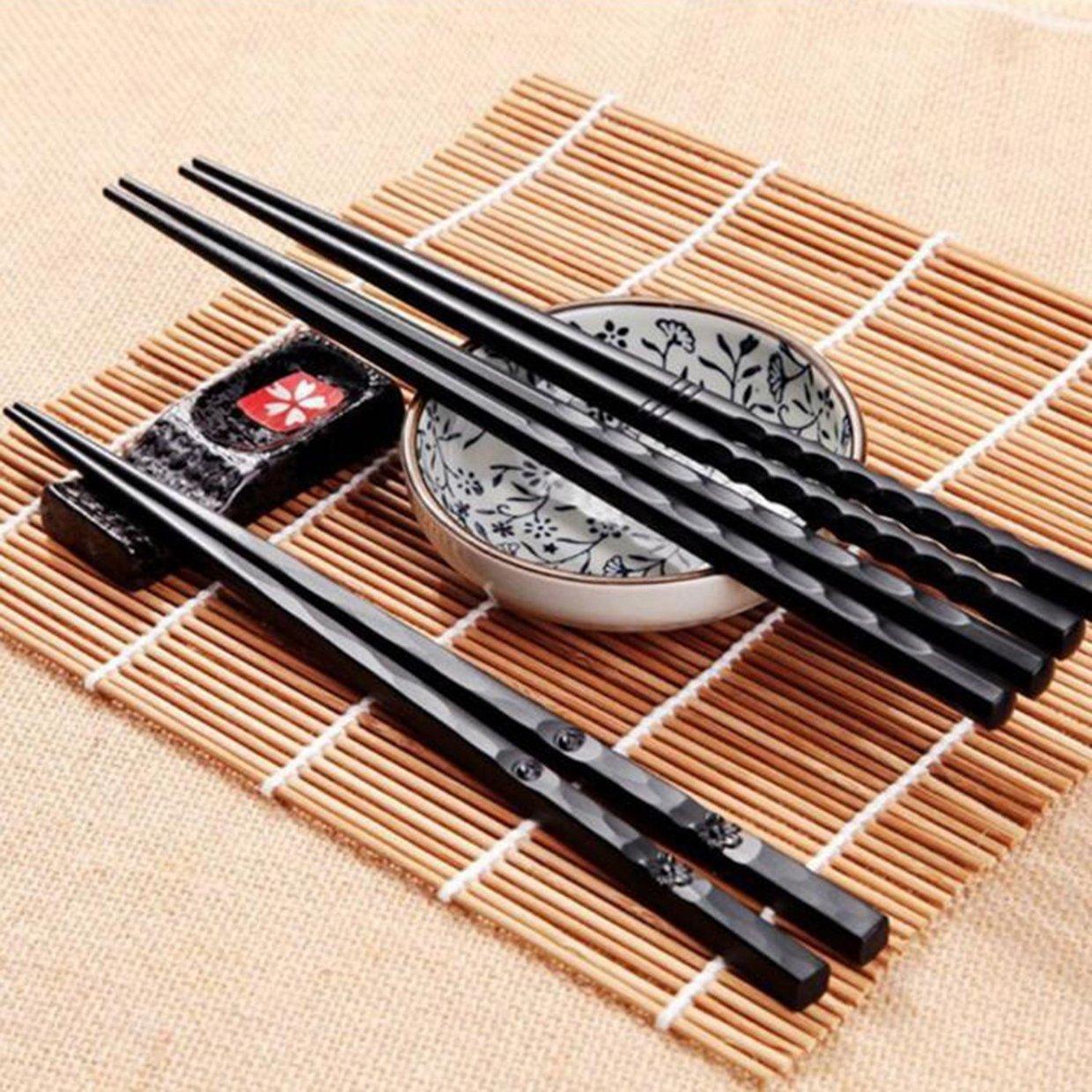 LALA 1 Pair Japanese Chopsticks Alloy Non-Slip Wood Color Sushi Chop Sticks Set. 