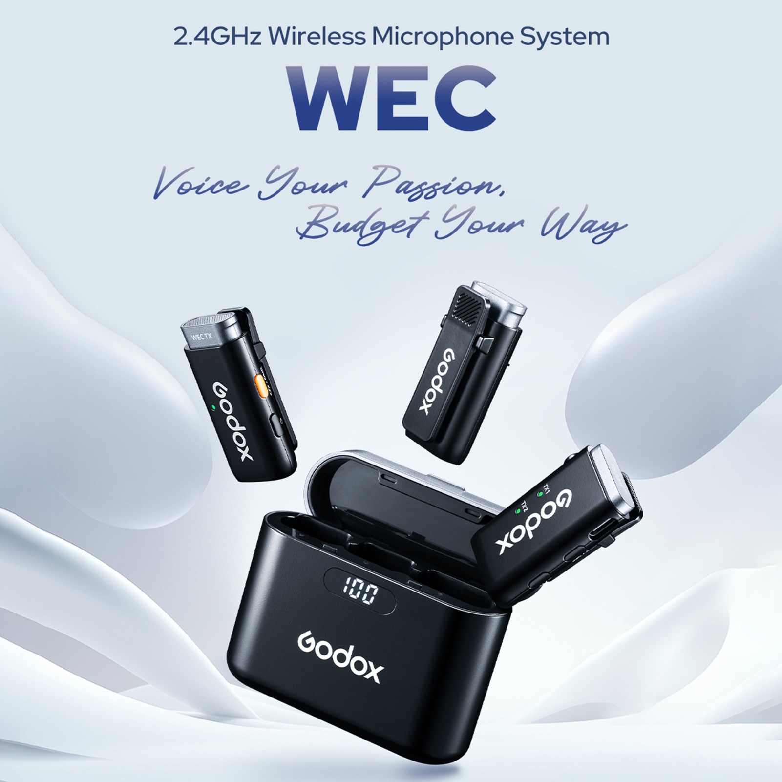 Godox WEC Kit2 One-Trigger-Two 2.4G Wireless Microphone System Clip-on Microphones. 