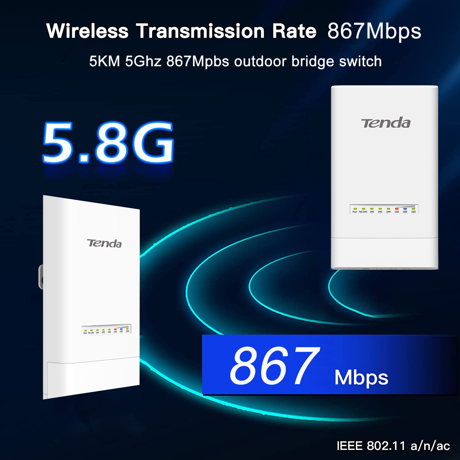 Tenda OS3 5KM 5GHz 867Mbps Outdoor CPE Wireless 5G WiFi Extender Router AP Access Point Wi-Fi Bridge p to p. 
