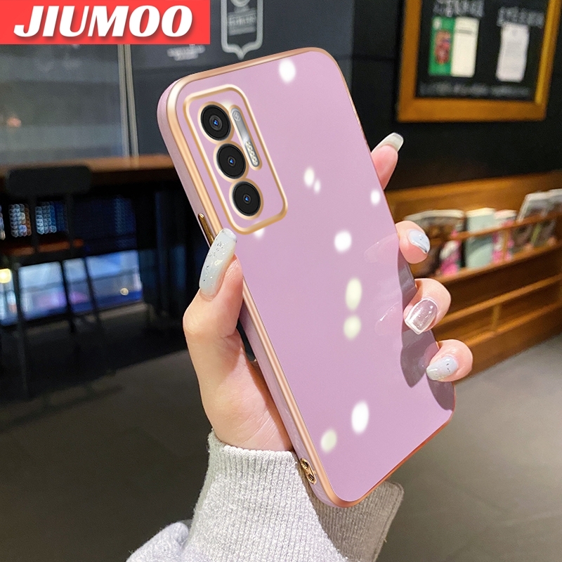 JIUMOO For Tecno Pova 3 Case Macaron Color New Design Soft Silicone Square Phone Case Square Edge Pattern Luxury Plating Silicone Casing Full Cover Camera Shockproof Protection Case. 