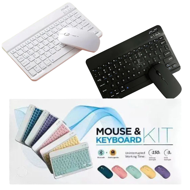 Rechargeable BT Wireless Gaming Keyboard and Mouse Combo white & black Color  for Laptop ipad Android IOS Windows Mobiles Tablets