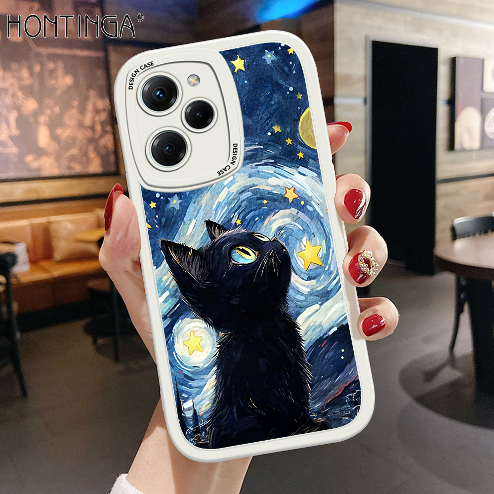 Hontinga for Xiaomi Poco X5 Pro 5G Back Cover PU Leather Starry Night Cute Phone Case Soft Silicone Edge Mobile Cover